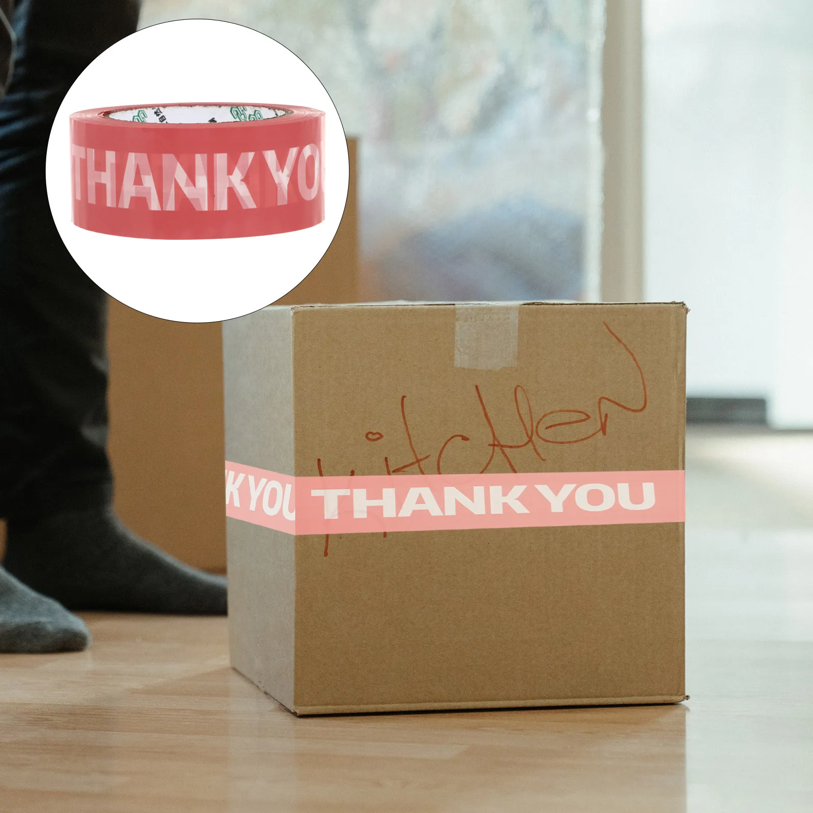 

1 Roll Plastic Gift Wrapping Tape Creative Festival Decorative Thank You Printed Adhesive Multipurpose Sealing DIY Tape