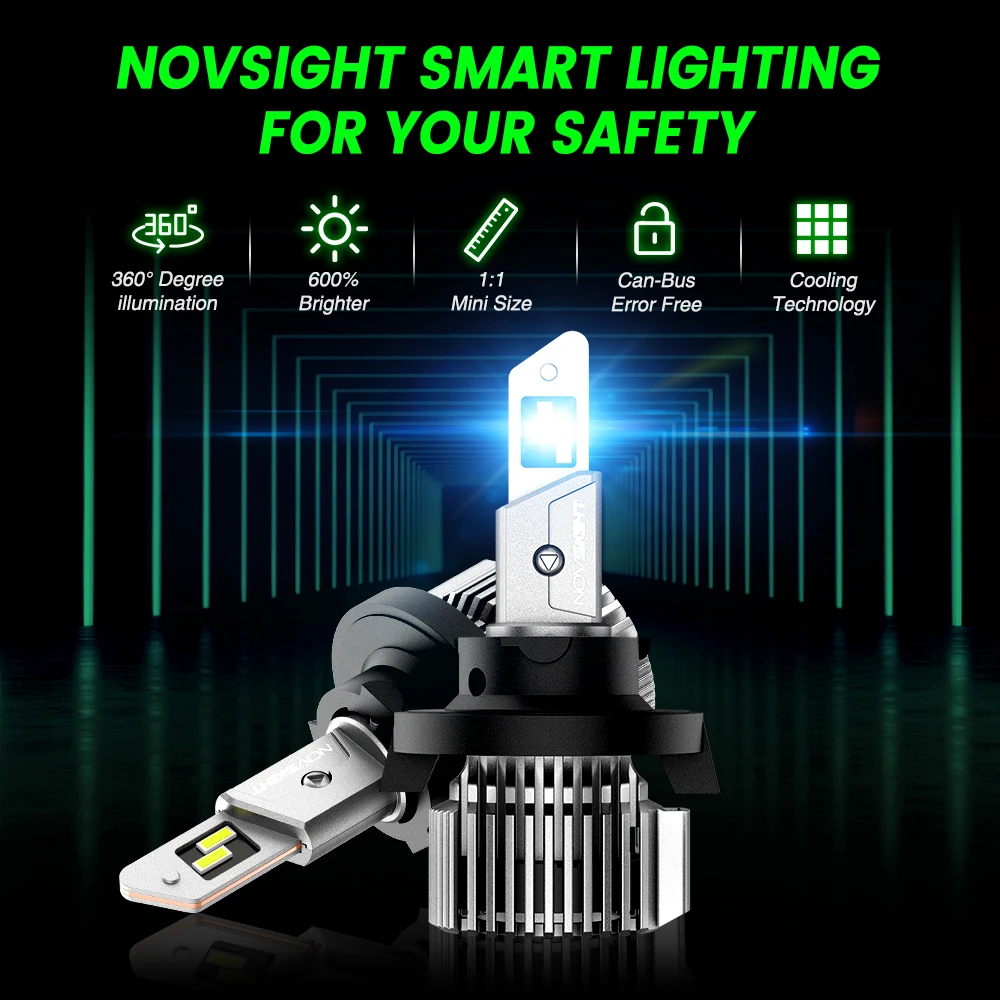 NOVSIGHT H13 9008 LED Car Headlight Conversion Bulbs Kit Beam White SuperBright 100W 20000LM H13  Canbus Mini 6500K Car Lights