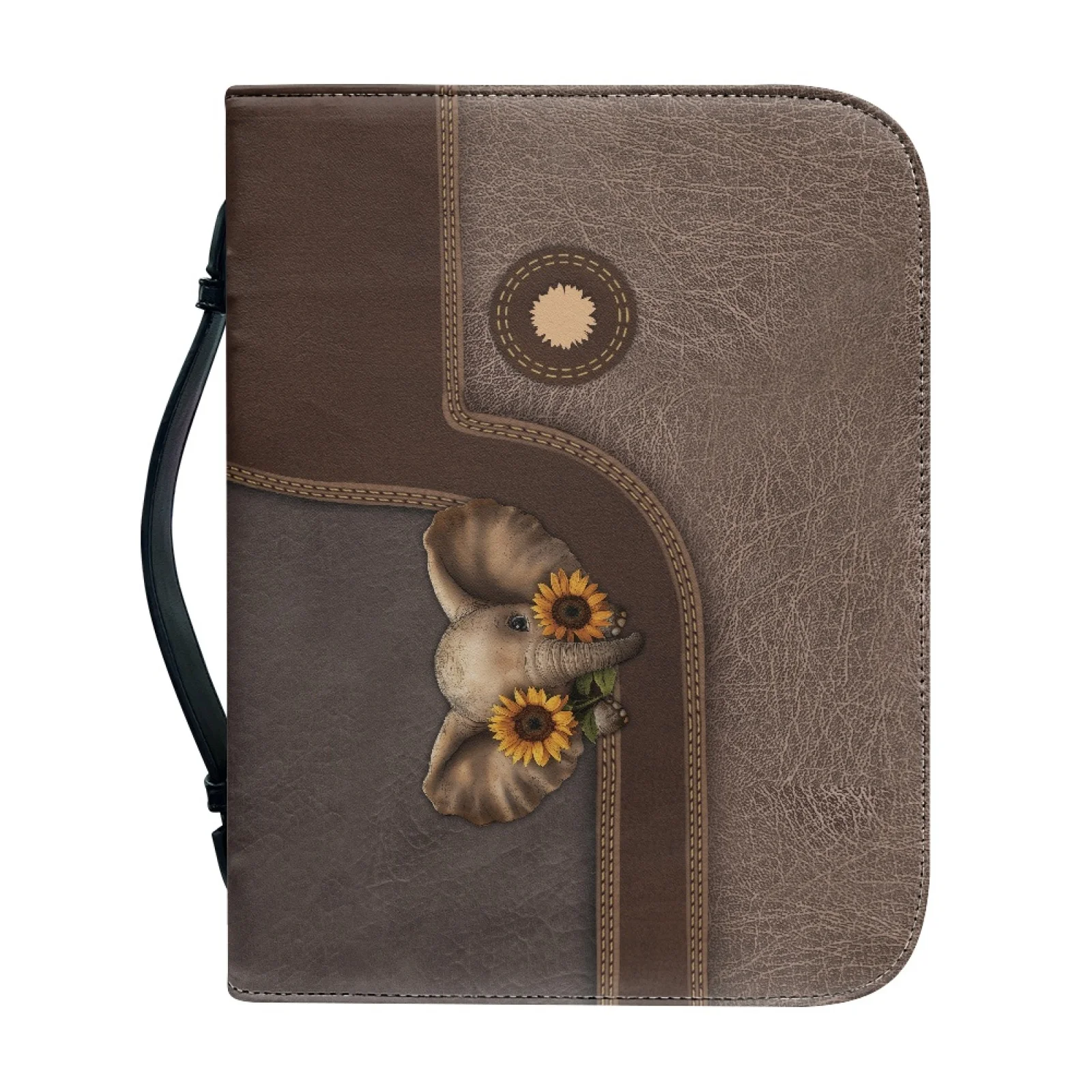 PENSTROLL Elephant Sunflowers 2026 Collection Bible Carrying Case PU Leather Lightweight Bible Cover for Men