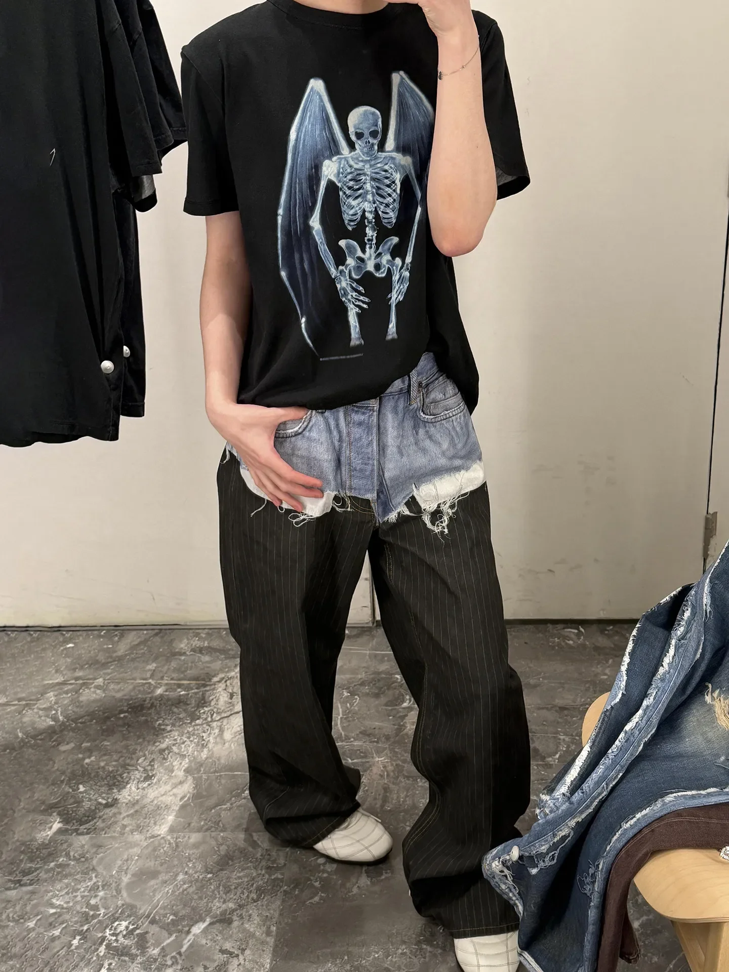 OL style BOX T-SHIRT Fallen Angel print casual loose 3D digital direct injection short-sleeved T-shirt