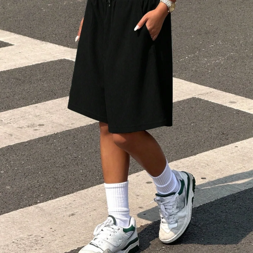 شورت نسائي رياضي كاجوال برباط وخصر واسع الساق من القطن الخالص شورت عصري للياقة البدنية شورت نسائي