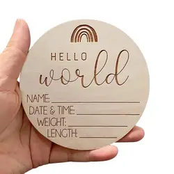 5pcs Wooden Baby Milestone Card Newborn Recording Cards Baby Birth Commemorative Cards Hello Worlds Sign Photography Props