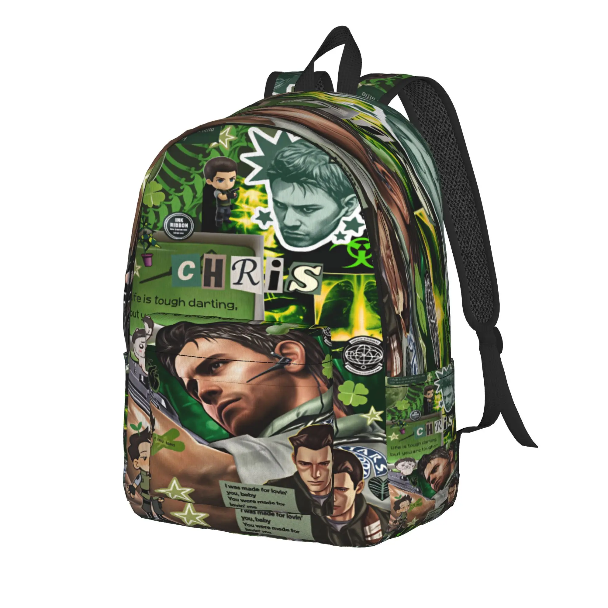 Chris Redfield Resident Evil Backpack  Female Polyester Workout Backpacks Soft Fun High School Bags Rucksack