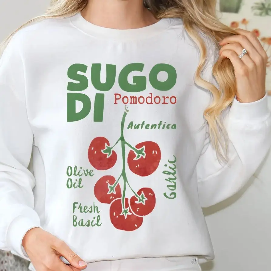 Retro Vintage Sweatshirt Graphic Hoodies Y2K Tops Casual Daily Wear Unisex  Versatile Stylish Pullover Aesthetic Pomodoro Tomato