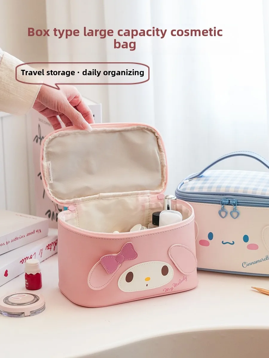Sanrio kuromi olá kitty cinnamoroll simples bonito dos desenhos animados saco de maquiagem grande capacidade alta estética viagem saco de armazenamento portátil