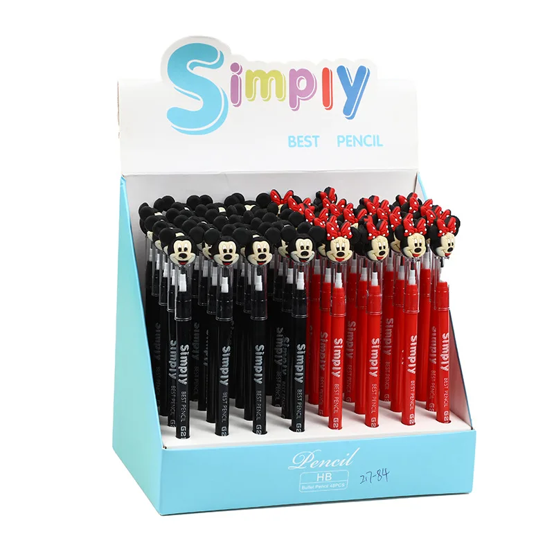 

48PCS Disney free sharpening pencil three-dimensional Mickey Minnie cute sketch pencil gift refillable pencil school supplies