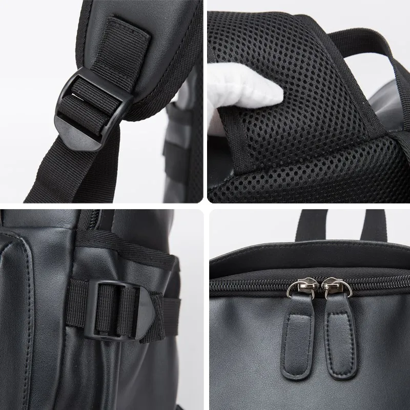 2023 Fashion Leather Men Backpack Waterproof fit 14 inch Laptop Backpacks with USB for Teenager Travel bags Sport Male Mochila