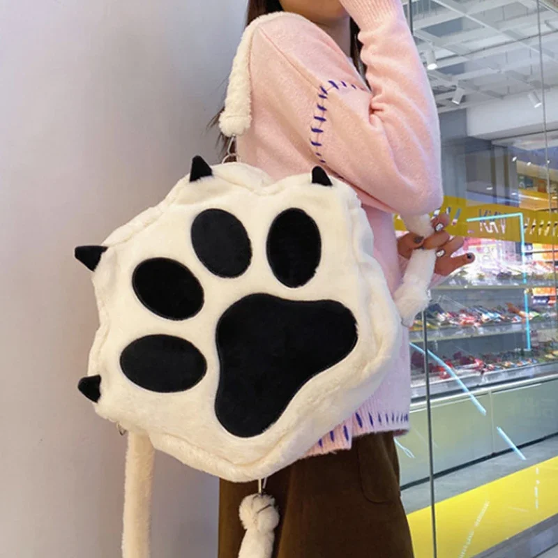 3D-Katzenpfoten-Plüsch-Rucksack, Niedlicher Kawaii Flauschiger Schulrucksack für Mädchen, Große Kapazität, Reise-Tagesrucksack, Geschenk für Herbst und Winter – Detail 8