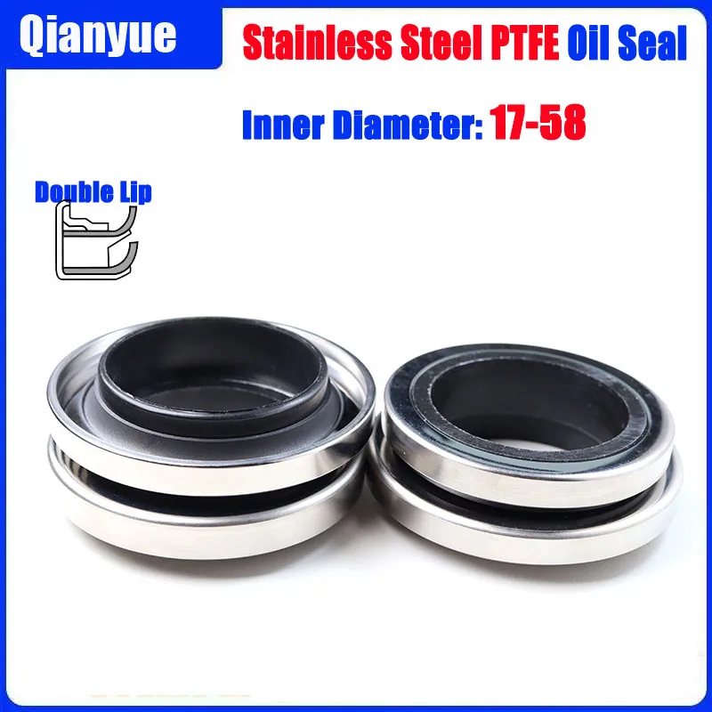 PTFE/Teflon Air Compressor Oil Seal 17-58mm,Stainless Steel Spring, Double Lip, High Temp Resistant, Durable for Rotary Shafts