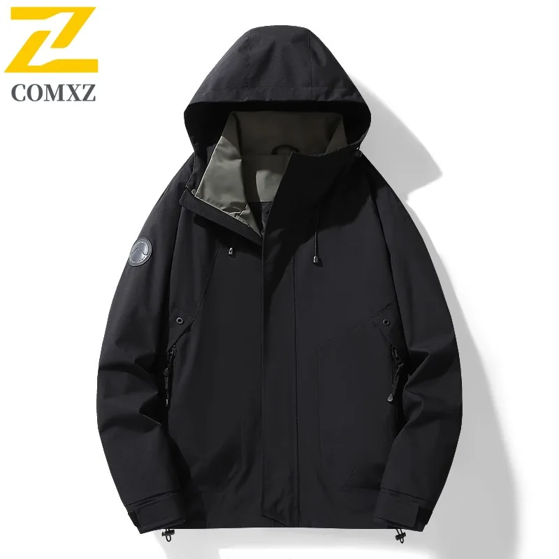 Men's Waterproof Windproof Hooded Jacket Fishing Workwear Outdoor Softshell Coat Tactical Hiking Spring Autumn Utility Parka
