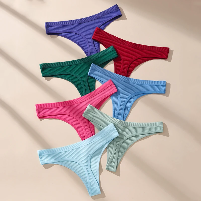 7Pcs Women's Thongs Panties Cotton Striped Underwear Sexy Women Lingerie Solid Intimates Comfort Panty Soft Hot G-Strings XS-XXL image 2