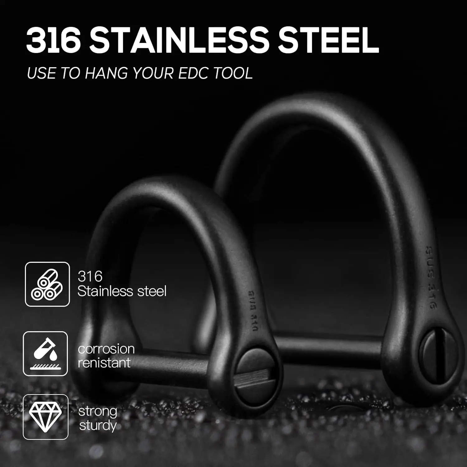 FEGVE D Ring Keychain, Durable D Shape Key Ring for Car keys, Horseshoe Clasp with Screw Shackle -（Load Bearing: 50lb）4 pcs D Ri