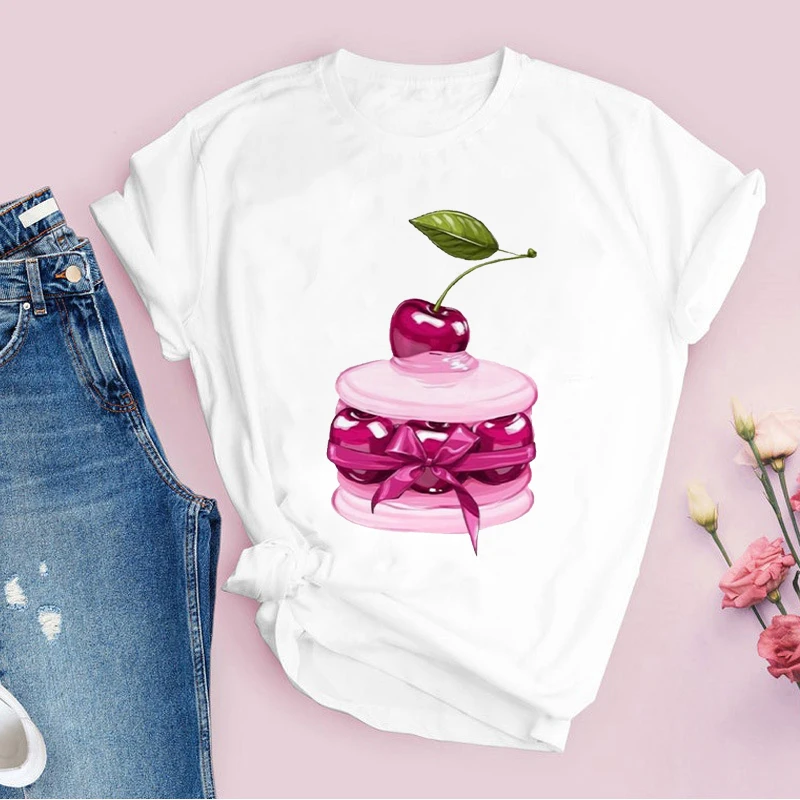 Mode Macaron Bloemen Grafische T-shirt Vrouwen T-shirt Harajuku Tee Shirt Print Femme Vrouwen Afdrukken T-shirt Vrouwelijke Losse T-shirt