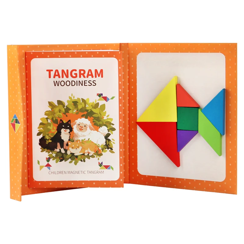 Kids Wooden Jigsaw Magnetic Tangram Puzzle Book Educational Toys Children Portable Montessori Learning Intelligence Baby Gift
