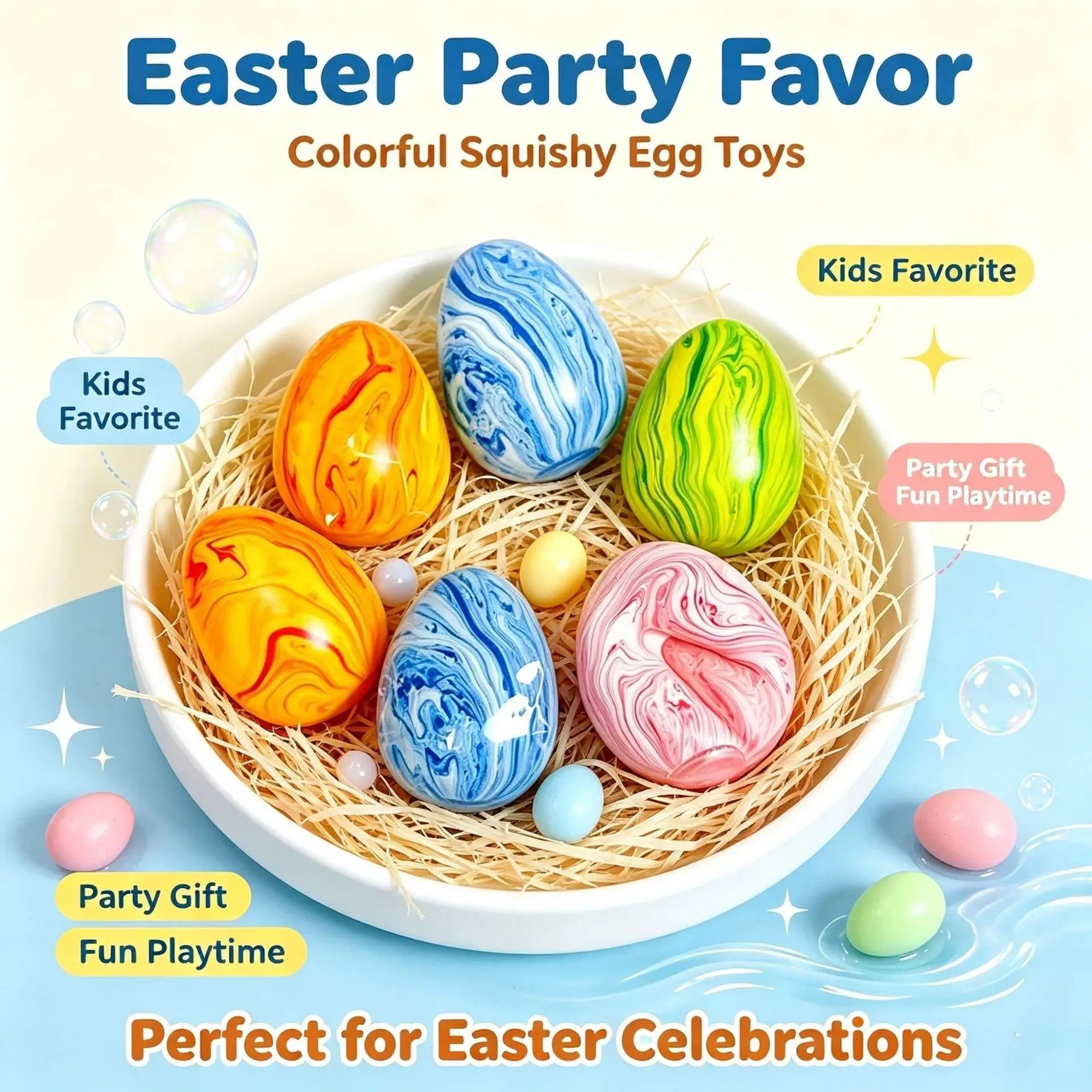 Marble Pattern Easter Eggs Shaped Squishy Stress Balls Maltose Squeeze Sensory Stress Relief Decor Novelty Party Fidget Toys
