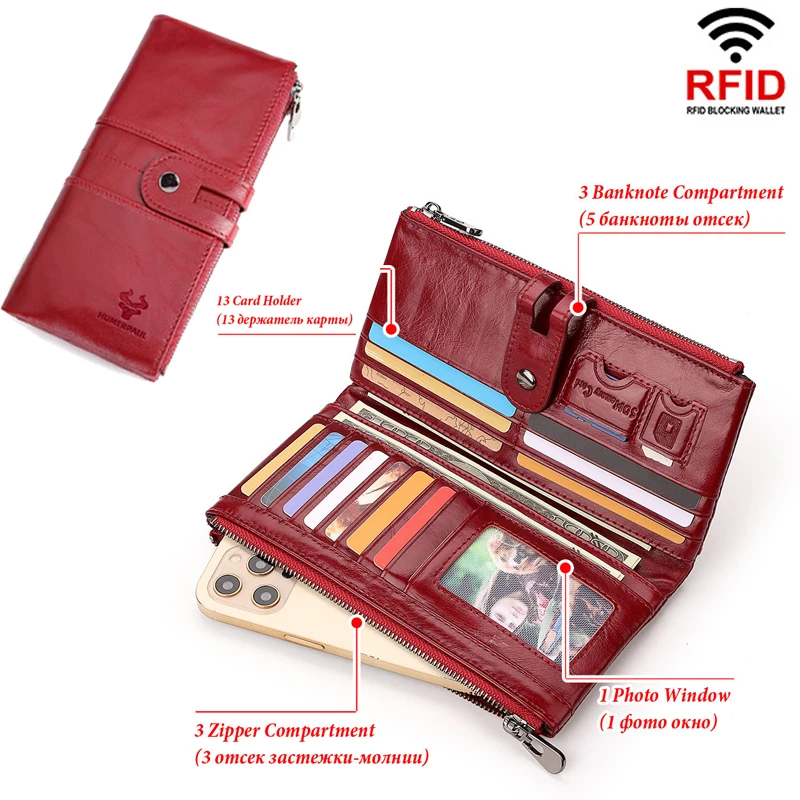 

Женский кошелек-клатч из натуральной кожи, длинный кошелек с застежкой, держатель для карт, винтажный мужской кошелек на молнии, сумка для денег Portemonnee