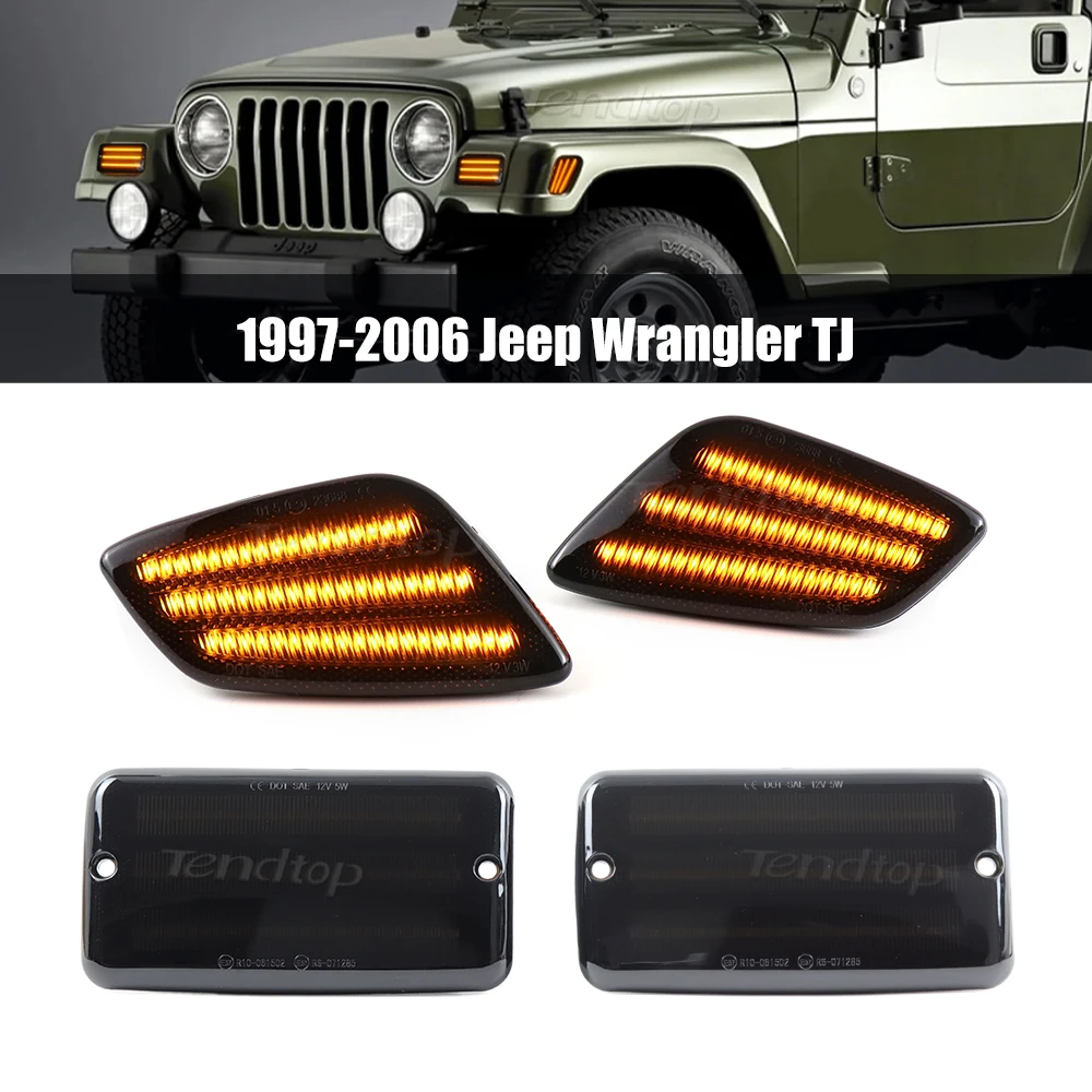 

LED Side Marker Light For Jeep Wrangler TJ 1997-2006 Front Bumper Parking Lamp & Front Fender Side Marker Smoked Lens