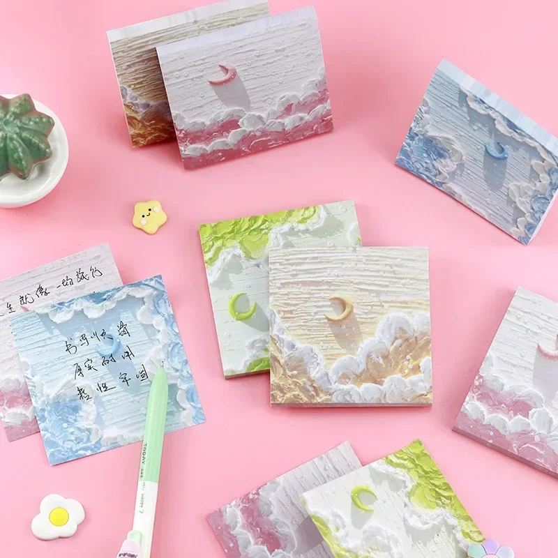 80PCS Kawaii  Landscape Oil Painting Sticky Note Girl's Heart Tent Bottom Material Notepad Can Be Attached with Note Paper