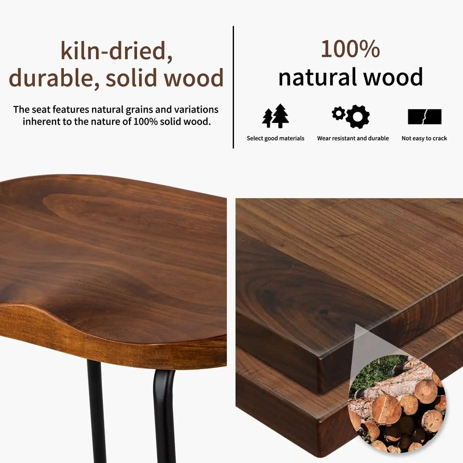 Rustic Saddle Seat Bar Stools Set of 3, 26 Inch Solid Wood Counter Height Barstool Chair for Kitchen Island