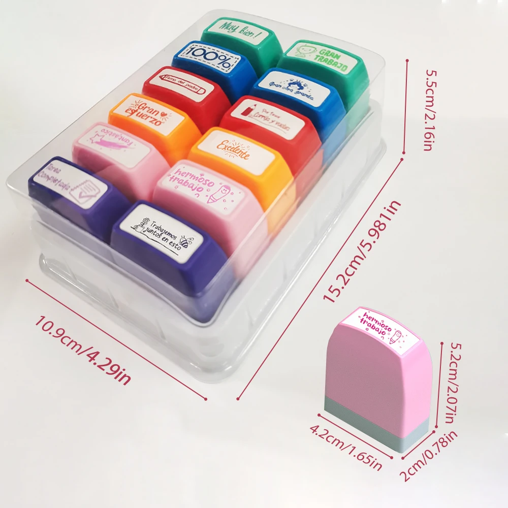 12 colorful Spanish stamps Teacher incentive Grade stamps elementary School signature homework prizes Teacher gifts image 3