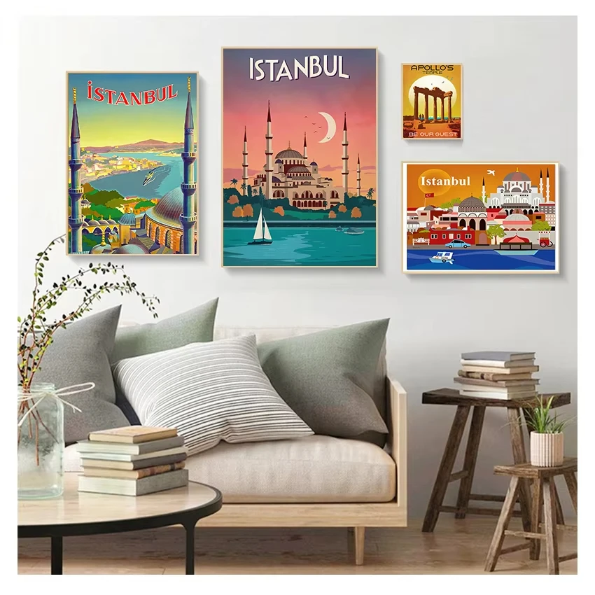 Canvas Painting Vintage Wall Kraft Posters Coated Wall Stickers Home Decorative Pictures Gift Turkey Istanbul Pop Art Travel