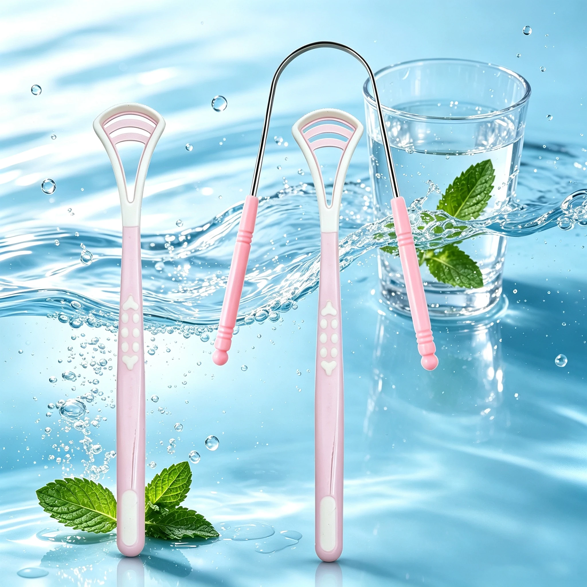 Portable Tongue Cleaning Set, Hollow Silicone Tongue Scraper + Stainless Steel U-Shaped Tongue Scraper, Washable, Reusable, Household Oral Cleaning Care Tool