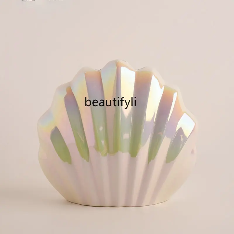 

yj Shell Ceramic Vase Decoration Light Luxury High-End High-Grade Decoration