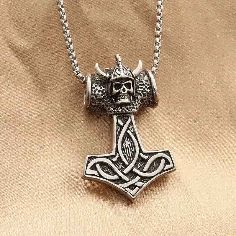 

Free Shipping Items Men's Skull Norse Hammer Of Thor Pendant Stainless Steel Men's Necklace Accessories Chains