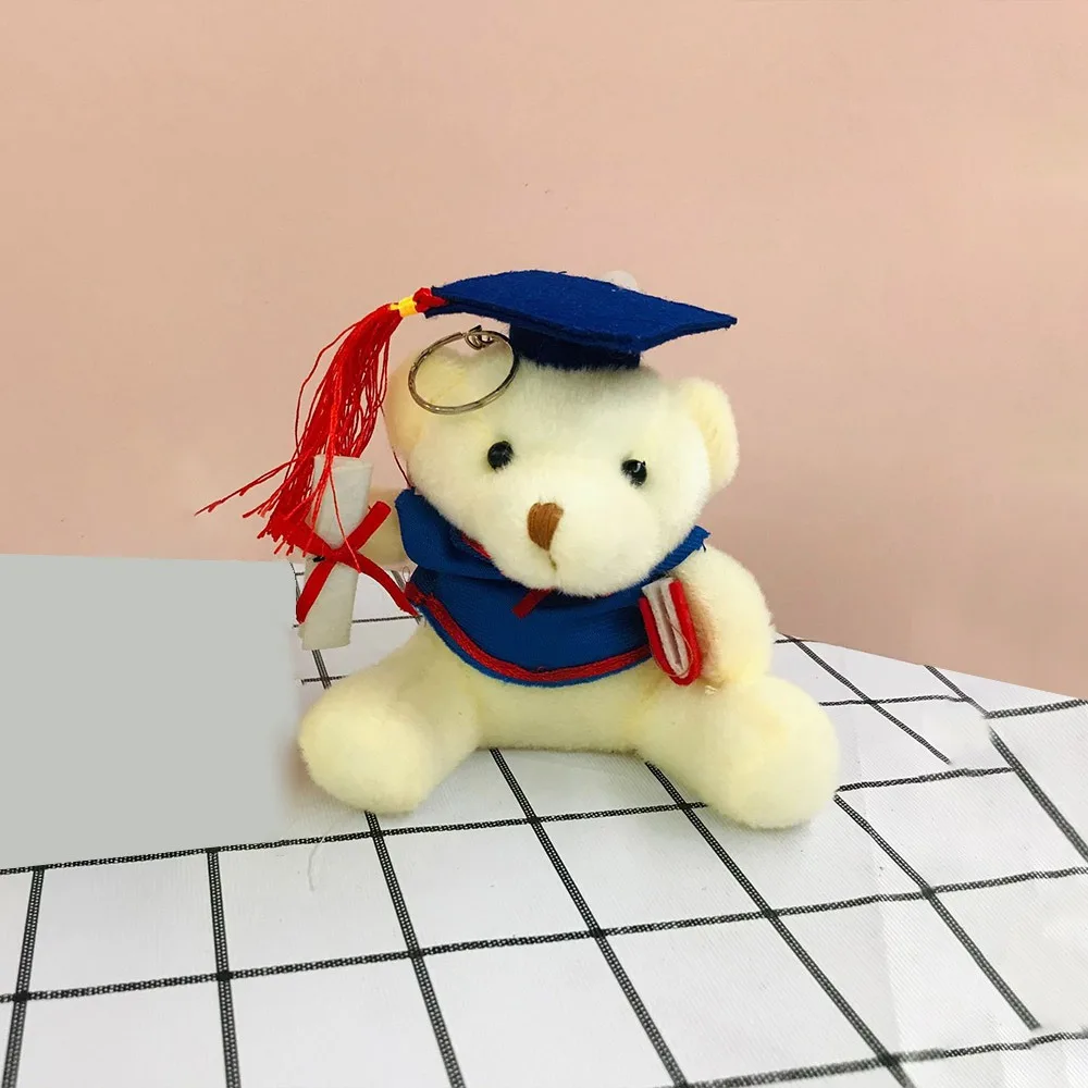Creative Plush Doll Keychain Dr. Bear Cute Bear Graduation Bear Gifts Fur Pompom Bear Toy Keyring Mobile Phone