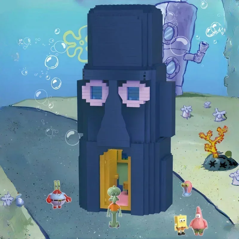 مدينة Streetscape الأخطبوط تمثال حجري منزل بنة الشهيرة الأناناس منزل برغر متجر لتقوم بها بنفسك الطوب ألعاب أطفال الهدايا #3