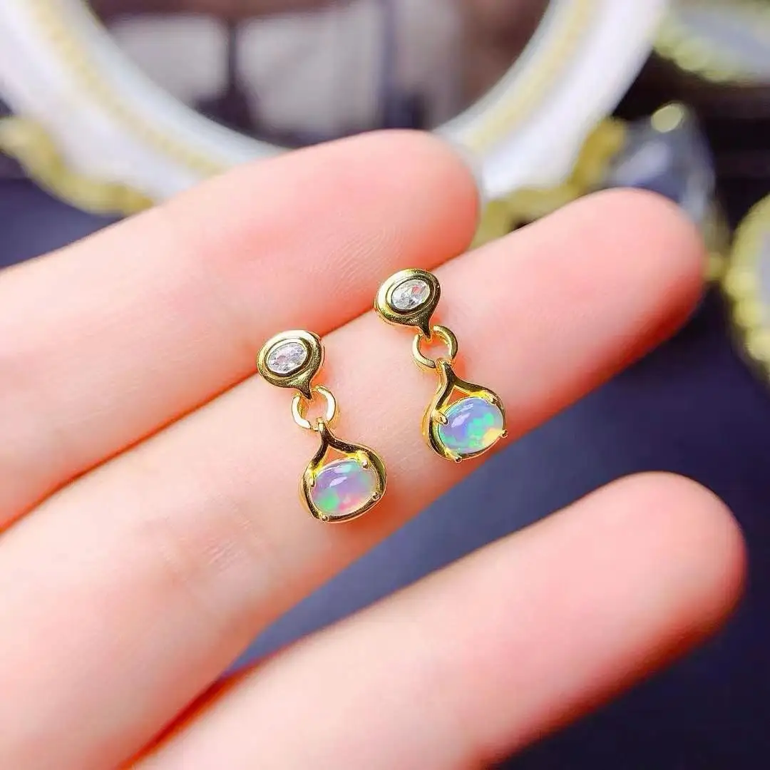 Super Quality Natural Real Opal Earring 925 Sterling Silver Women earrings