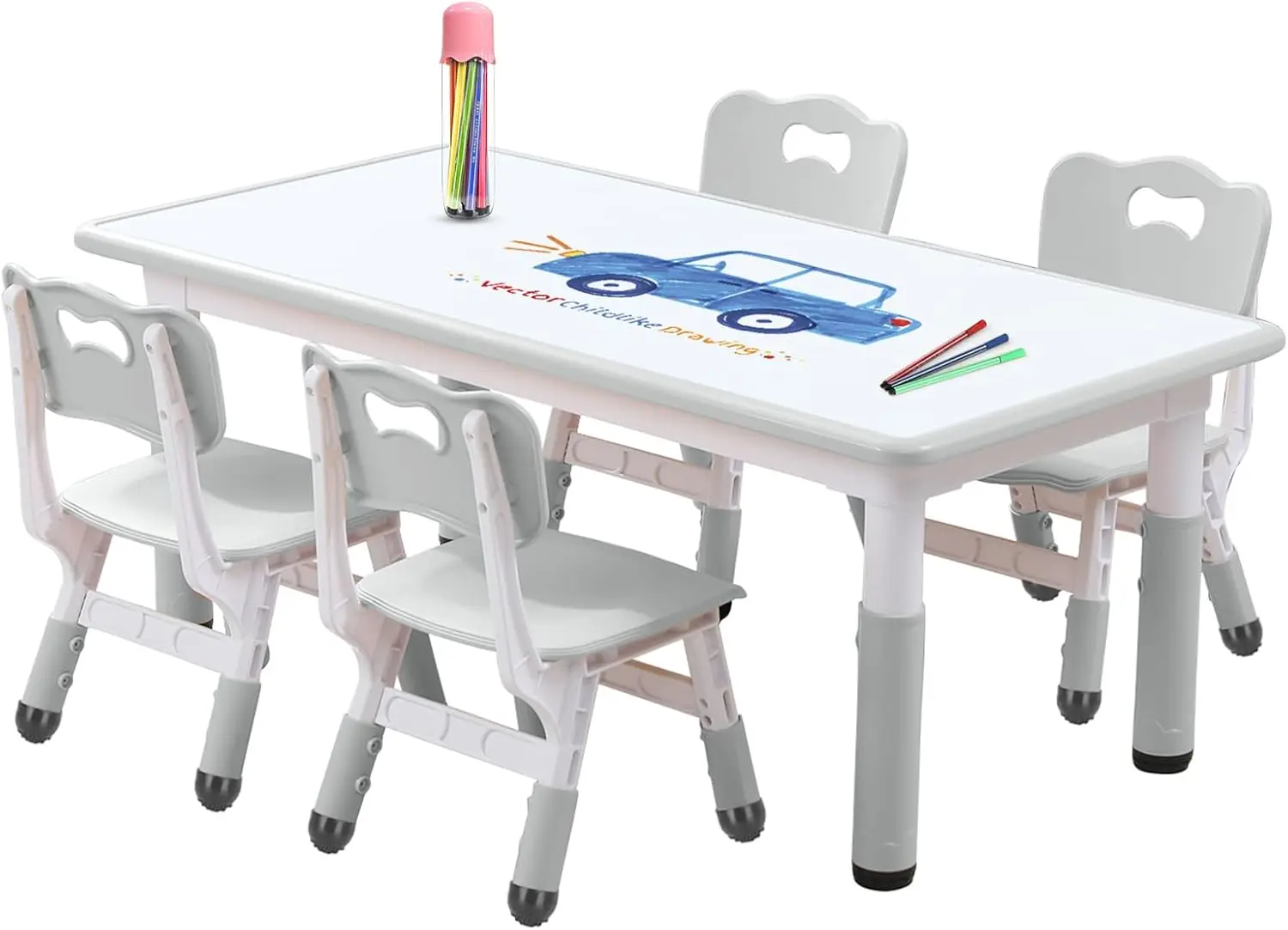 

Kids Table and Chair Set for Toddlers - Adjustable Activity Center with Non-Slip Legs & Graffiti-Proof Surface Ages 3-12