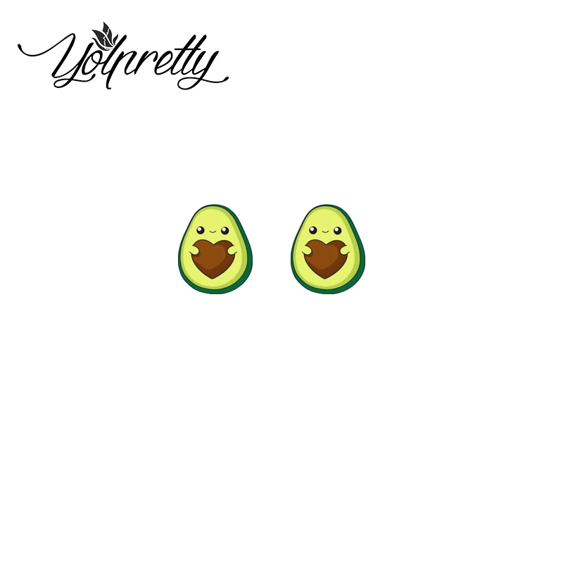 2022 New Arrival Cartoon Funny Green Avocado Fruit Epoxy Stud Earrings Handcraft Acrylic Resin Earrings