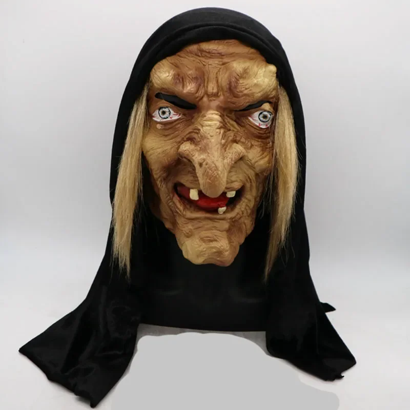 Masque de Sorcière Effrayant en Latex pour Adulte, Robe de Barrage d'Halloween, Accessoire de Costume de ixGrimace, Cosplay, Taille Unique