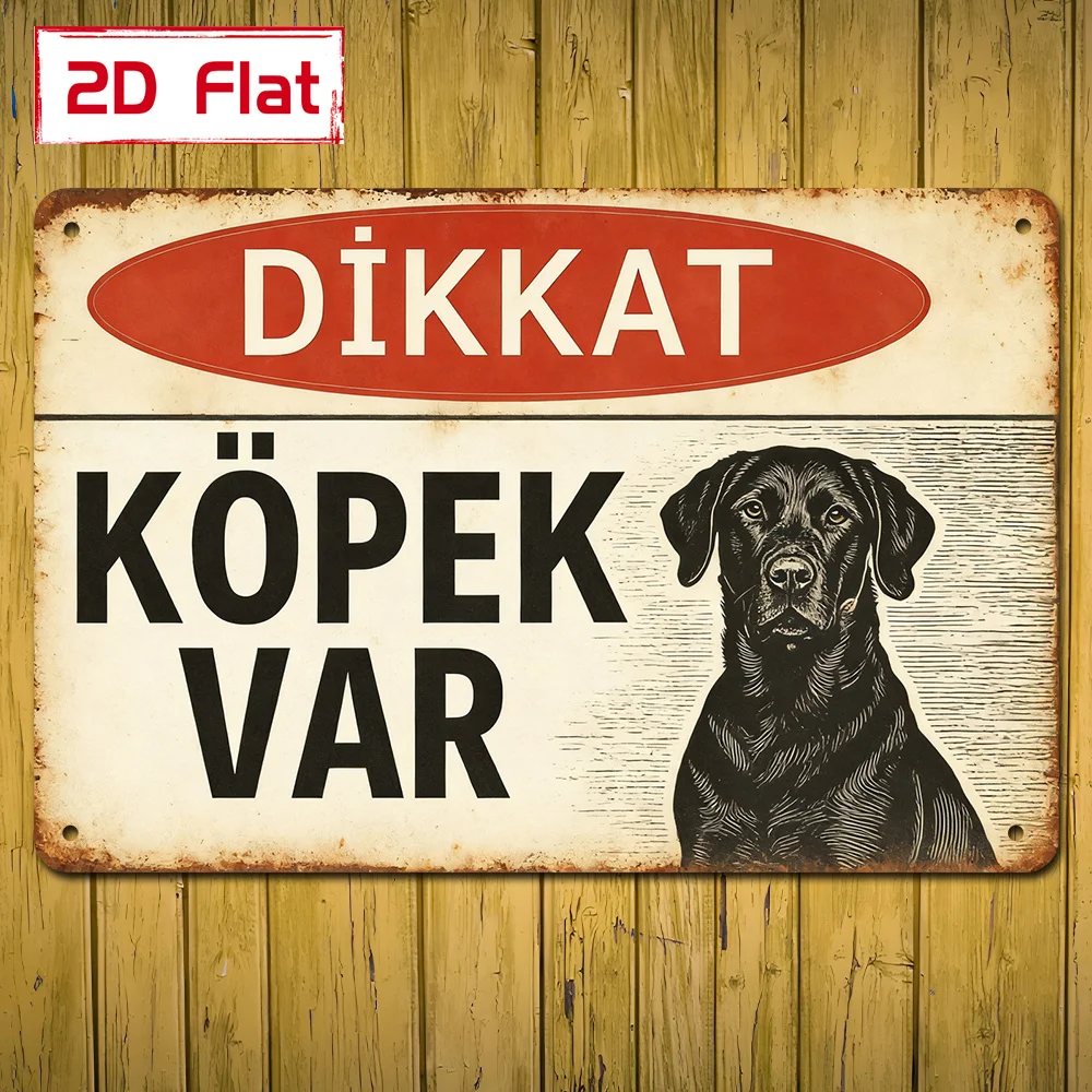 2D Flat, 1pc 1pcs DIKKAT & KOPEK VAR Sign with Dog Design -  Signage for Kennels, Vet Offices, Homes, Perfect for Room Decor