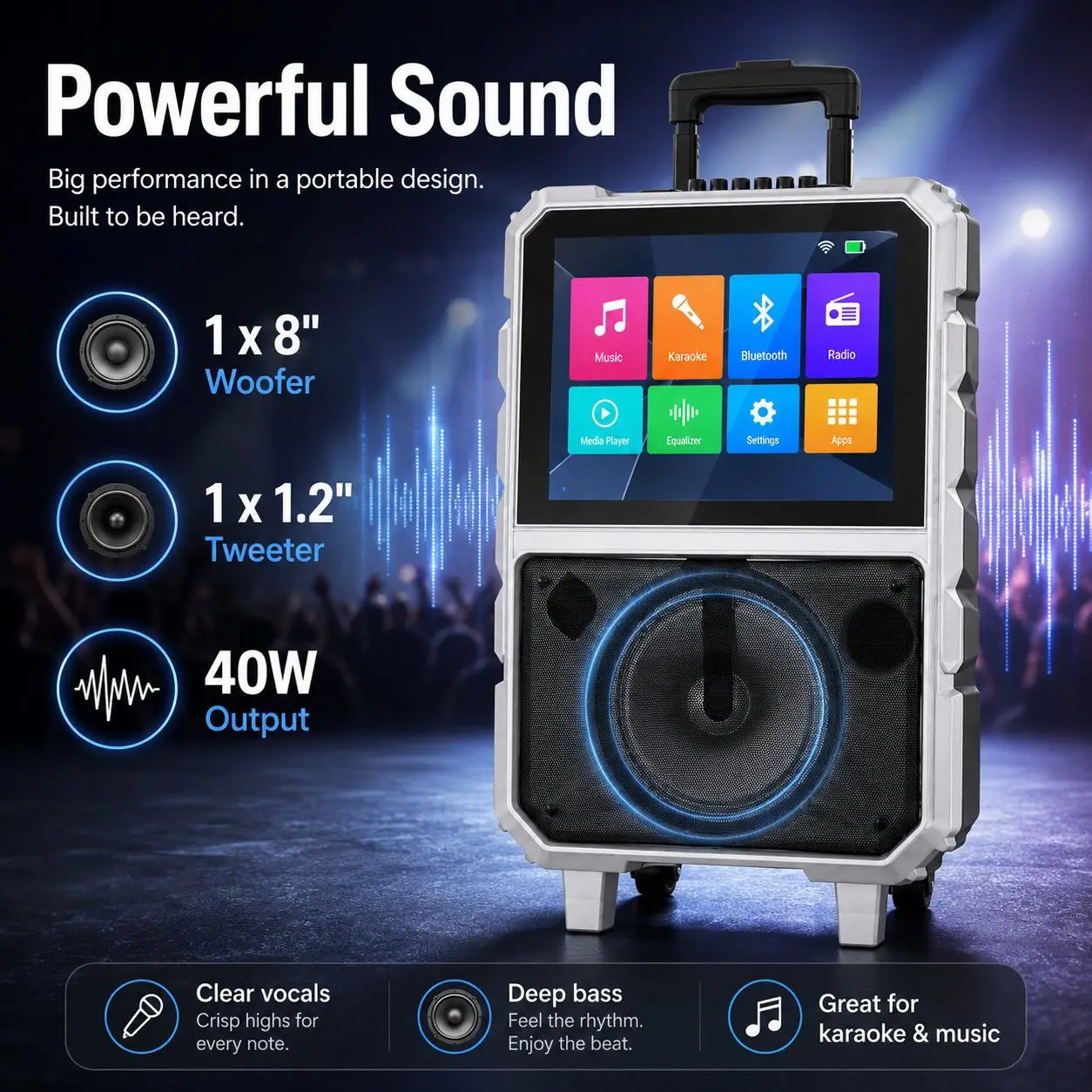 Portable Outdoor Video & Touchscreen Karaoke Machine with Bluetooth Speaker