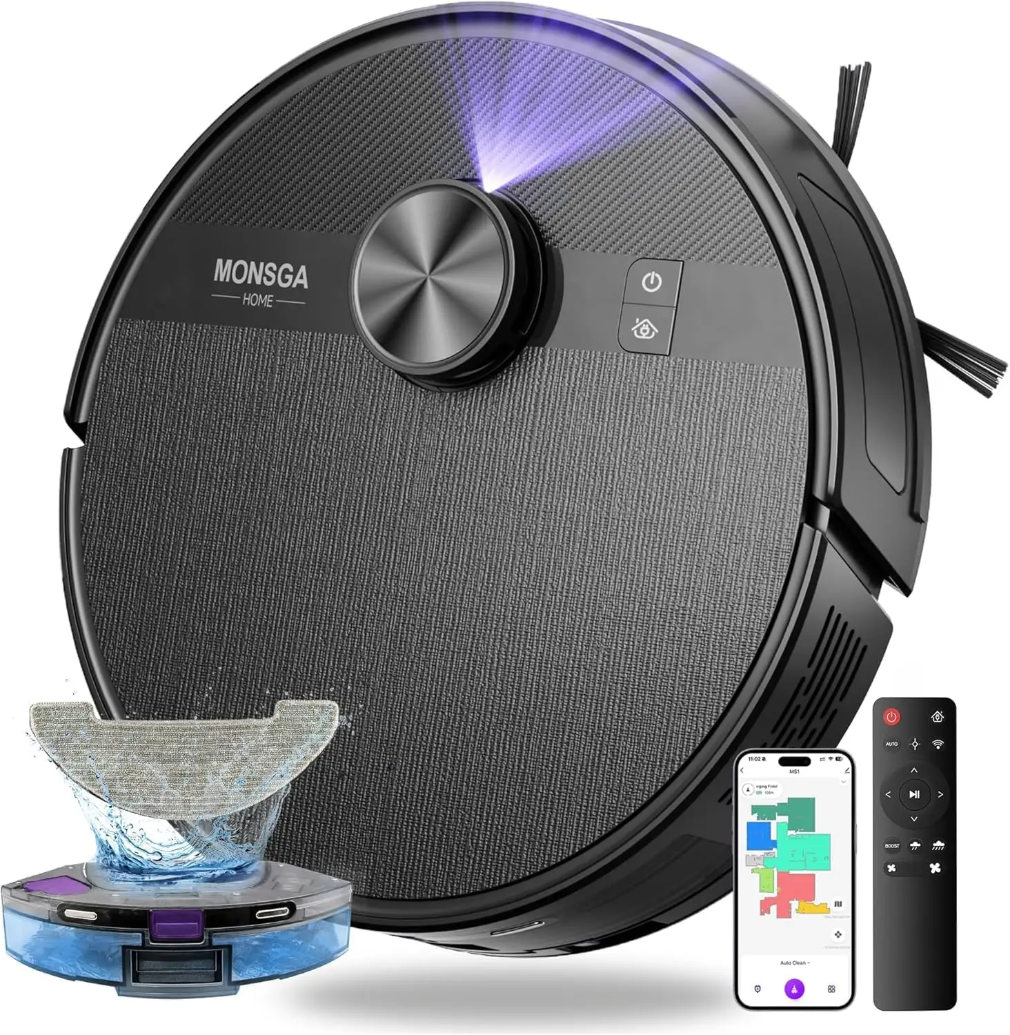 

Robotic Vacuum Mop Combo with Lidar Navigation, 7000Pa Suction, 180min Runtime, App/Voice Control for Hard Floors and Carpets