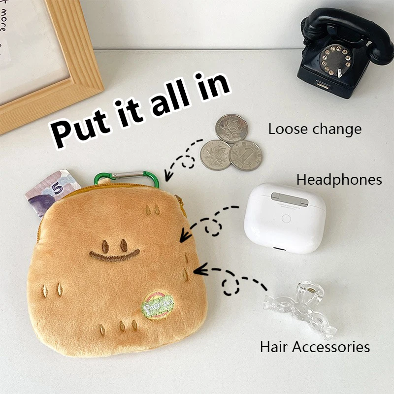 Cute Cartoon Smile Potatoes Coin Purse Plush Keychain Pendant Portable Wallet Earphone Coin Lipstick Hairpin Zipper Storage Bag