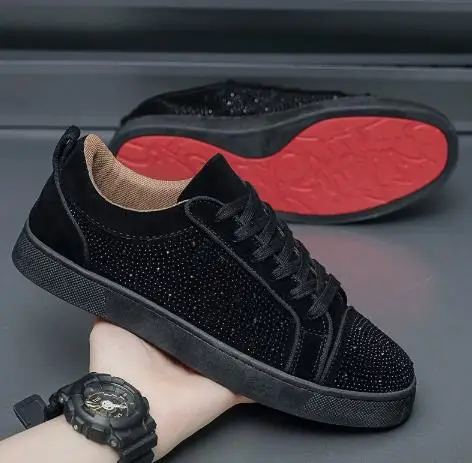 Winter Autumn New Mens Warm Sneakers Rhinestone Street Hong Kong Board Shoes Trendy Student Korean Edition Fashion Single Shoes
