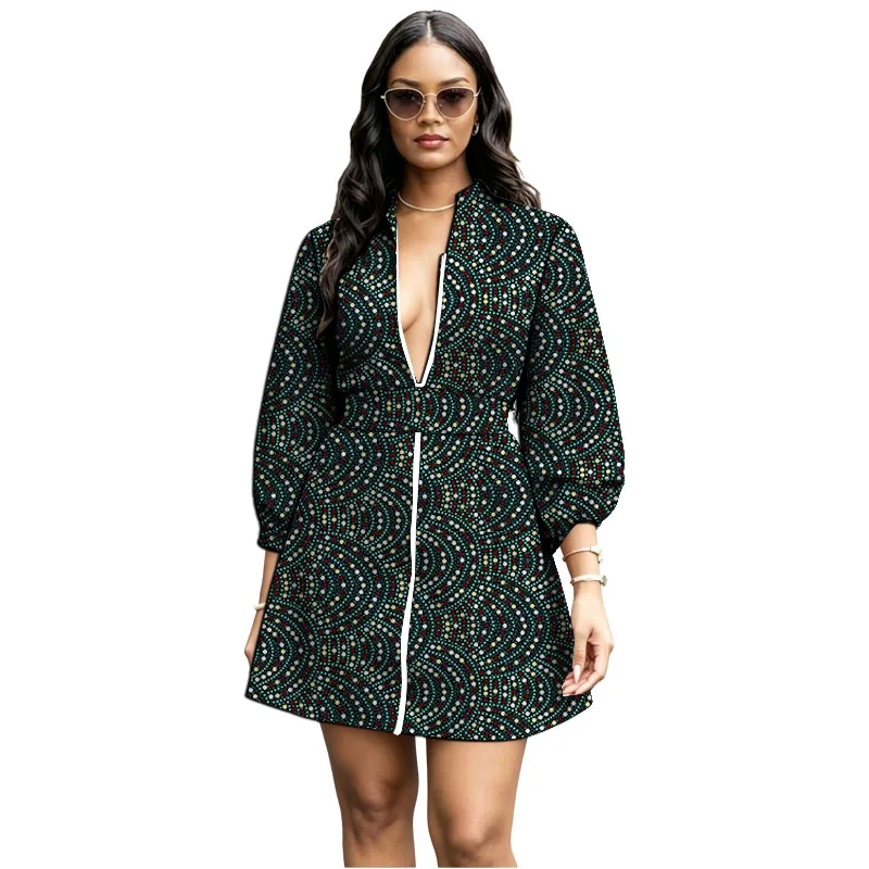 vestido-feminino-africano-de-alta-costura-com-manga-bufante-e-cinto-roupa-ankara-elegante-com-estampa-vintage-e-gola-alta-personalizado