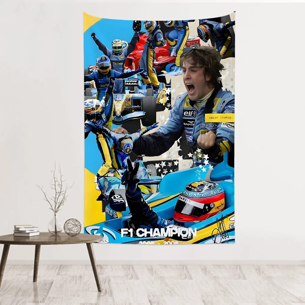 1 قطعة الرياضة التنافسية الكلاسيكية F1 لاعبين فرناندو ألونسو نسيج غرفة ديكور قماش صوفي حفلة معلقة خلفية غرفة الطفل #5