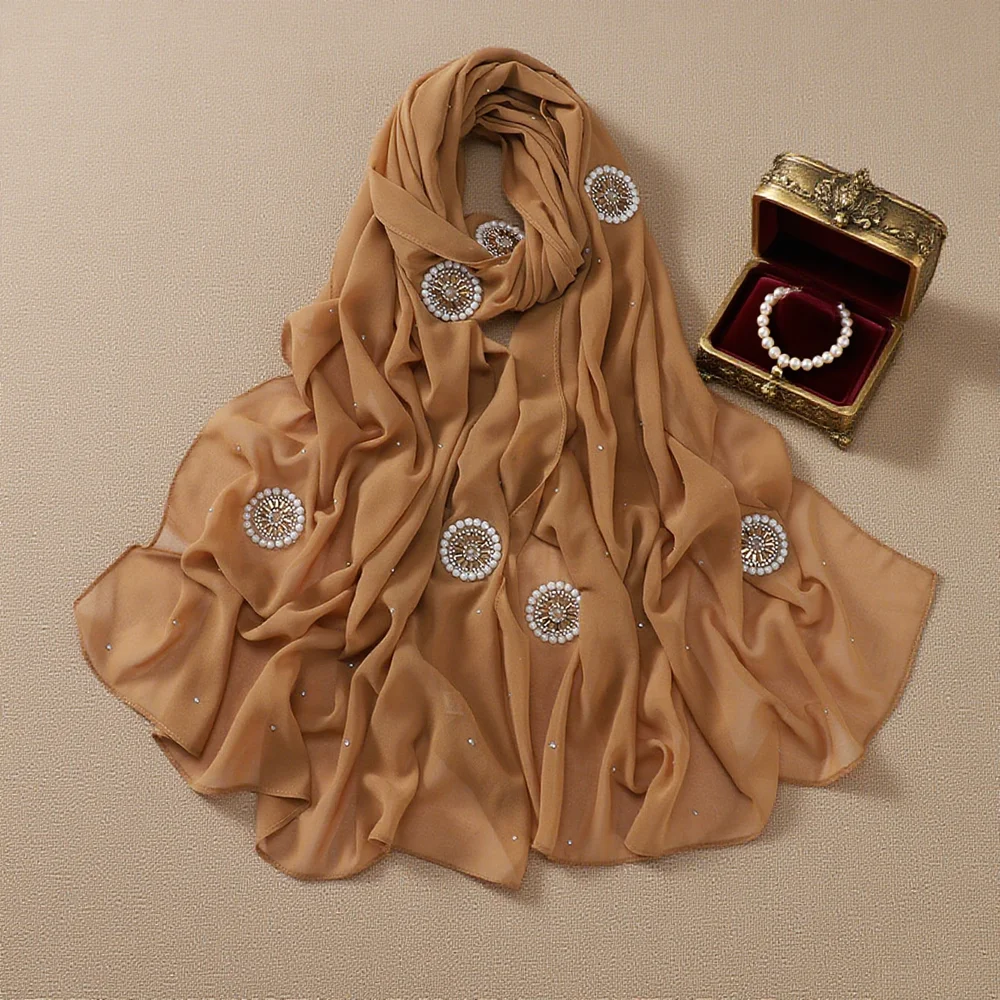 

Жемчужный шифоновый шарф с пузырьками, длинные шарфы, мусульманский женский платок, тюрбан, шаль, банданы, повязка на голову Bufanda, платок, исламский тюрбан