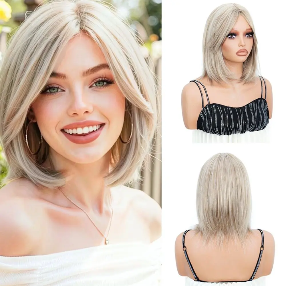 Short Bob Wig For For Xudu Fayu Synthetic Hairpiece Middle Part Clavicle Length Natural Style Heat Resistant Fiber Daily Wear