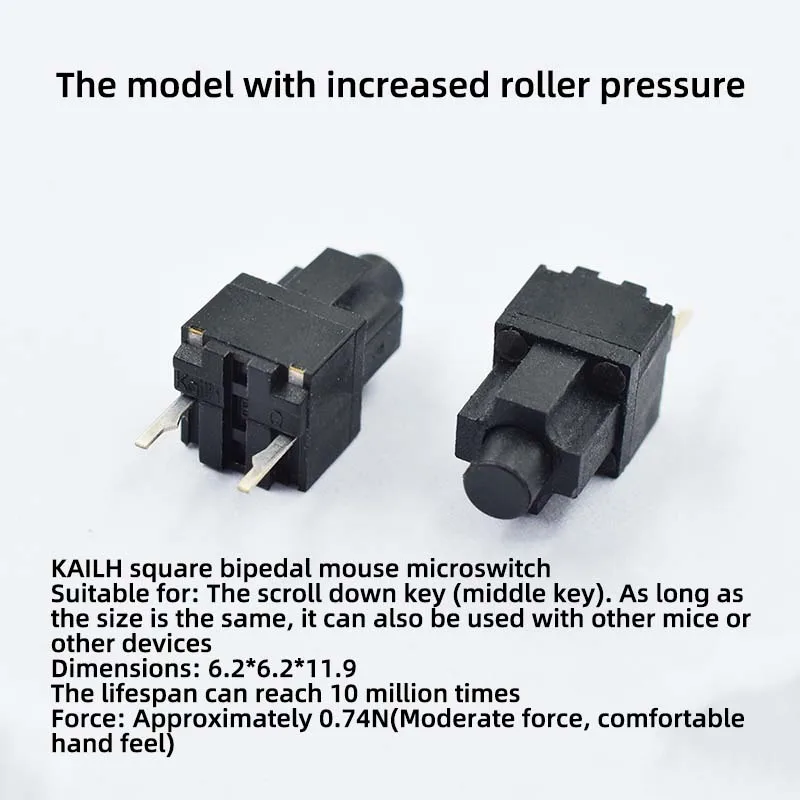 

5 шт. KAILH 6,2*6,2*11,9 квадратный двуногий микропереключатель для мыши, средний ключ, увеличивает давление вниз, колесо прокрутки