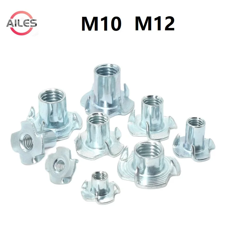 

Zinc Plated Tee Nuts M10 M12 Cold Forging Thickened Four Claw Nuts Blind Pronged Insert Furniture Nuts Carbon Steel