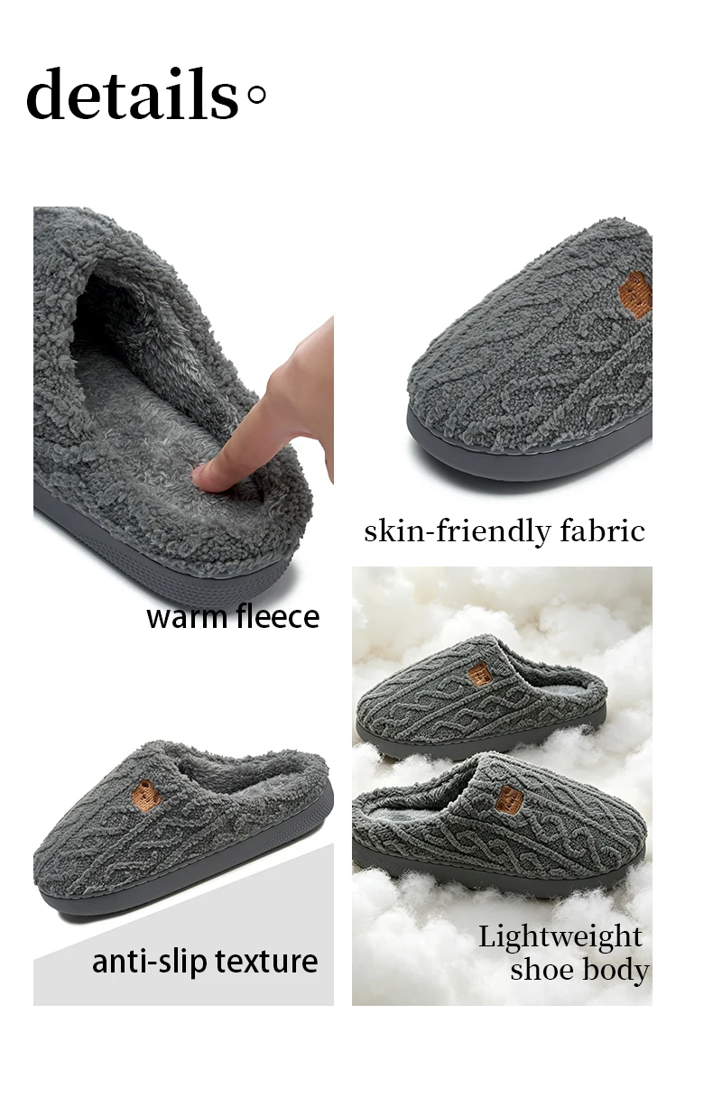 Winter-Hausschuhe aus flauschiger Baumwolle für Damen und Herren, weiches, dickes und warmes Innenfutter, rutschfest, langlebig und bequem. – Detail 13
