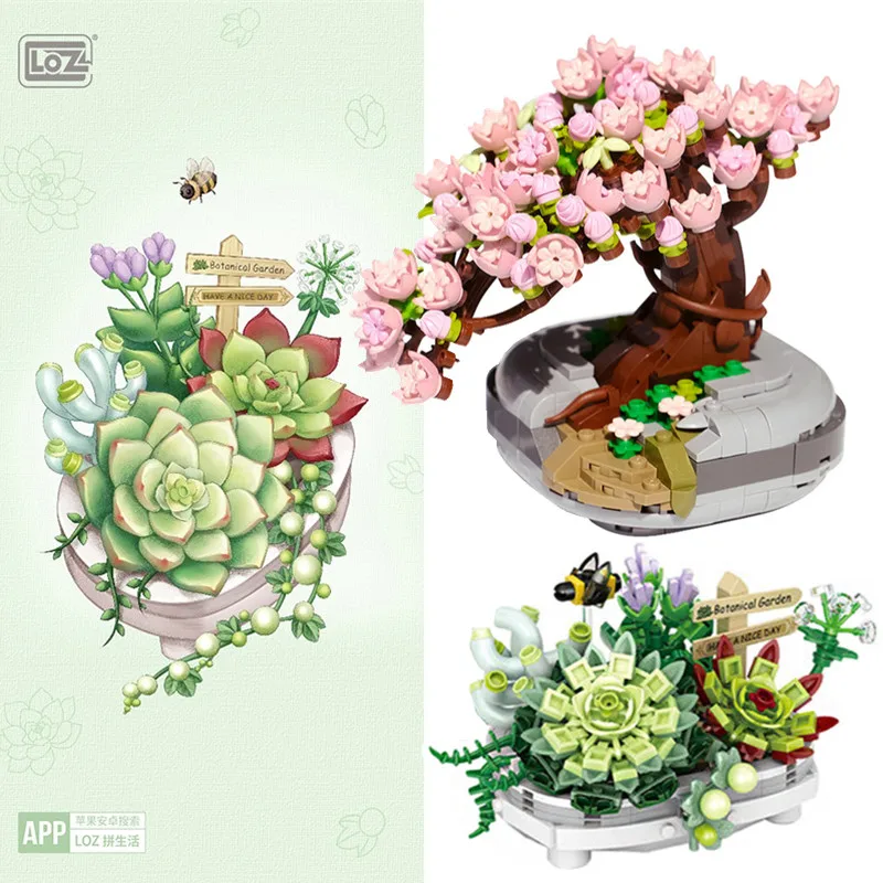 

LOZ 1660 Mini Granular Fleshy Potted Cherry Tree Assembled Building Blocks Ornaments Children's Educational Toys Christmas Gifts