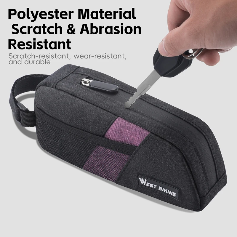 WEST BIKING Bike Top Tube Bag 0.9L Portable Wear Resistant Bicycle Frame Bag 3-Point Strap Stable Cycling Bag Bike Accessories image 5