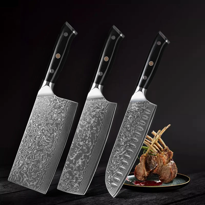 Juego de cuchillos de chef profesional VG10 cuchillo de cocina japonés de acero damasco cuchillo Santoku Nakiri herramientas de cocina