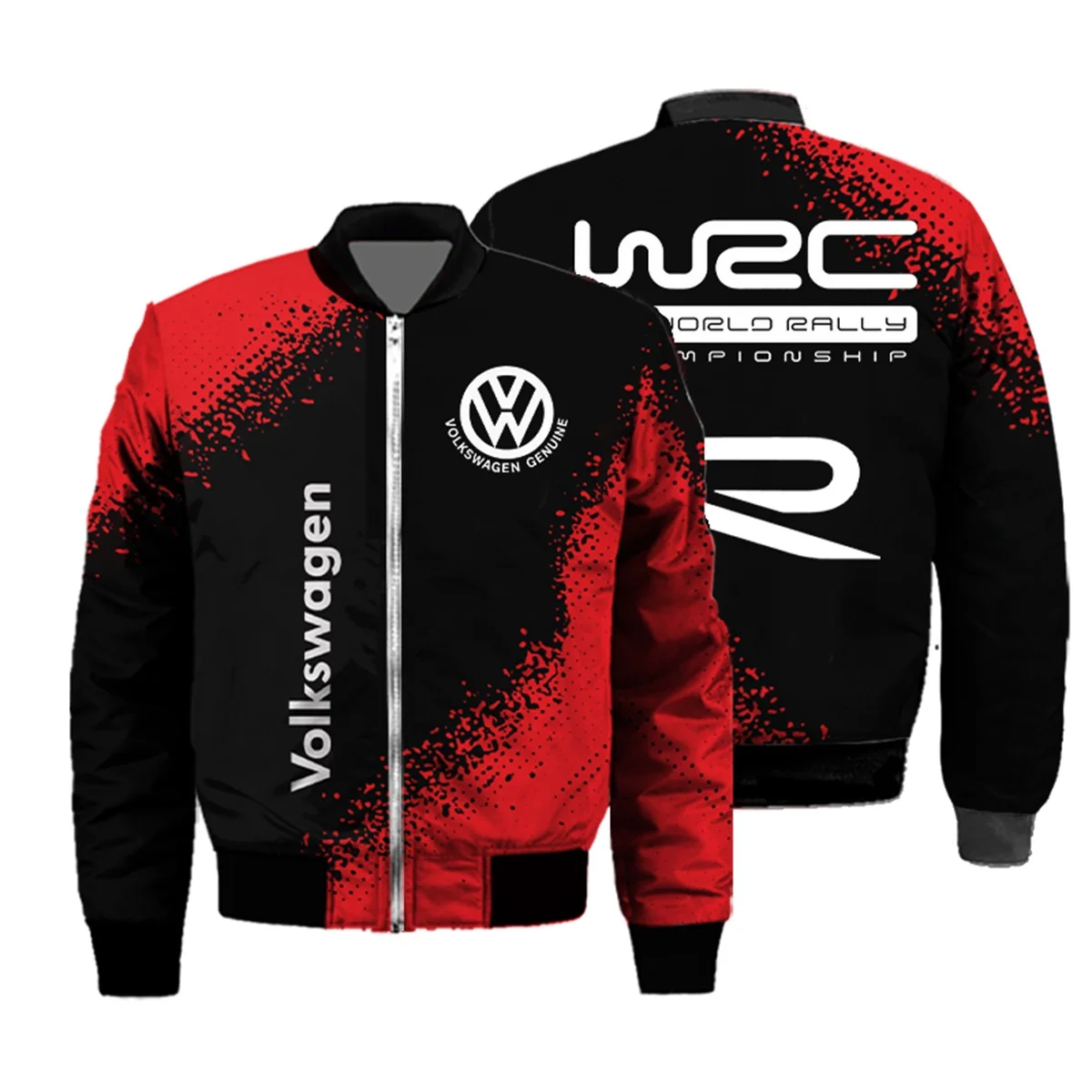 2025 Autumn/winter men's new warm jacket, 3D Volkswagen logo print, suitable for racing fans' fashionable casual jacket